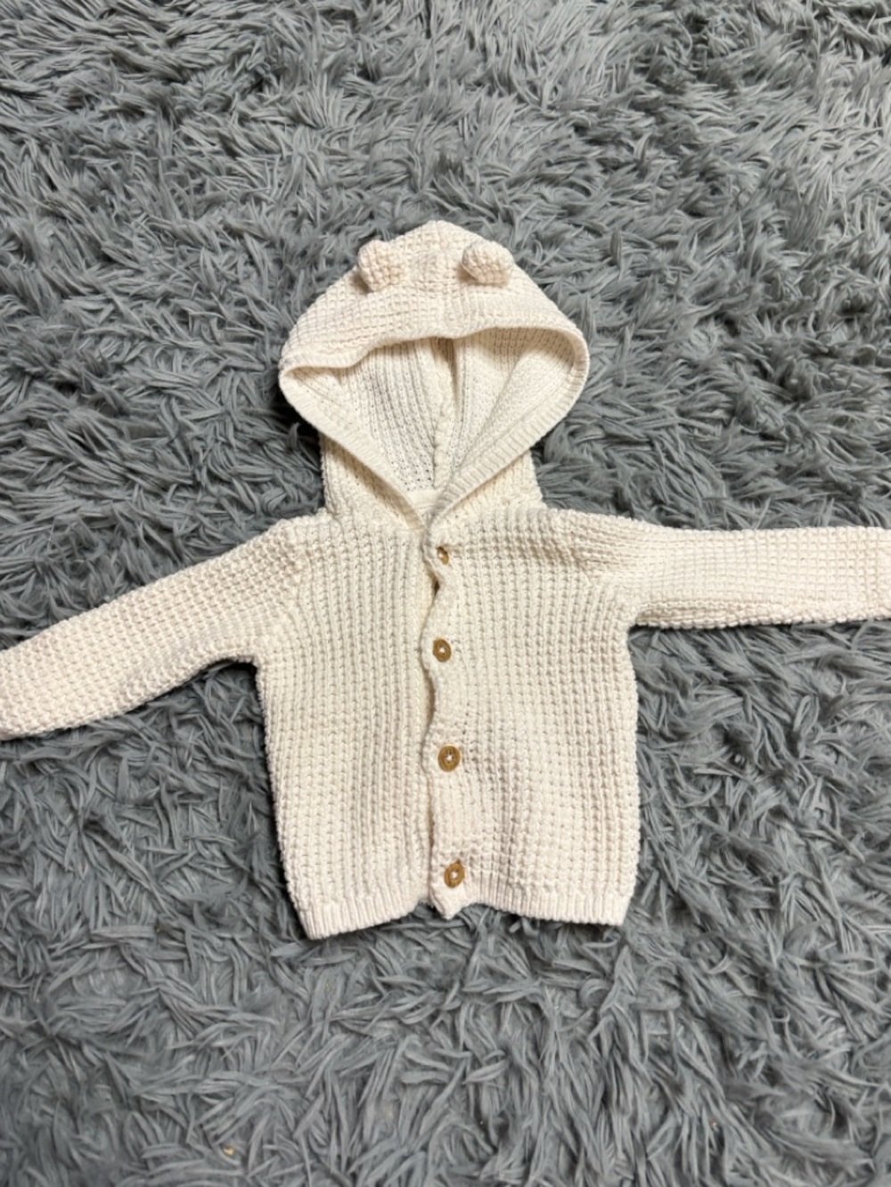 Carter's Cream Knit Hooded Baby Cardigan with Bear Ears